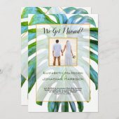 Tropisches Leaf Just Married Foto Script Hochzeit Einladung (Vorne/Hinten)