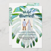 Tropisches Leaf Just Married Hochzeit Ankündigung (Vorne/Hinten)