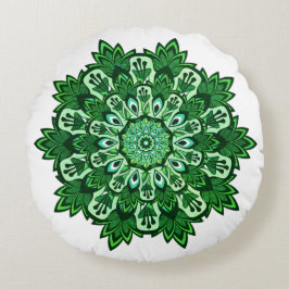 Tropisches Leaf Mandala auf White Boho Rundes Kissen