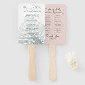 Tropisches Leaf Monstera Palm Pink Hochzeitsprogra Fächer (Vorne und Hinten)