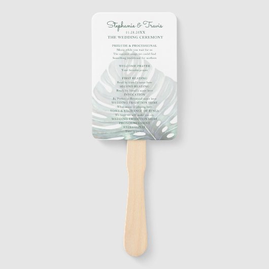 Tropisches Leaf Monstera Palm Pink Hochzeitsprogra Fächer (Vorderseite)