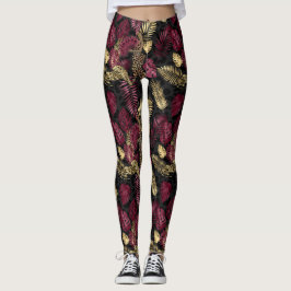 Tropisches Leaf-Muster aus Burgund Leggings