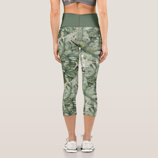 Tropisches Leaf Muster Capri Leggings (Rückseite)