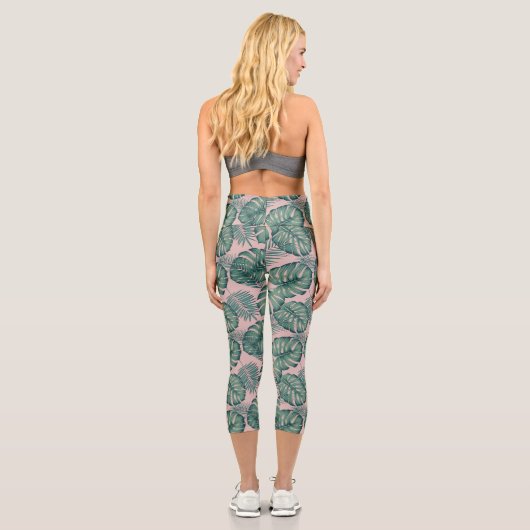 Tropisches Leaf-Muster Capri Leggings (Rückseite)