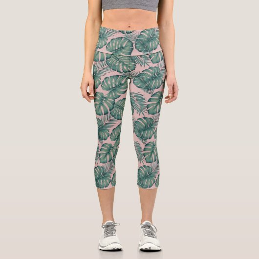 Tropisches Leaf-Muster Capri Leggings (Vorderseite)