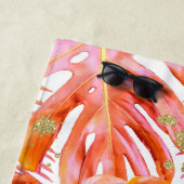 Tropisches Leaf Muster Palm Coral Rose Gold Glitze Strandtuch (Beispiel)