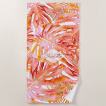 Tropisches Leaf Muster Palm Coral Rose Gold Glitze