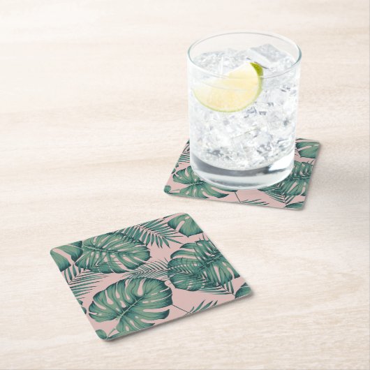 Tropisches Leaf-Muster Rechteckiger Pappuntersetzer (Vor Ort)