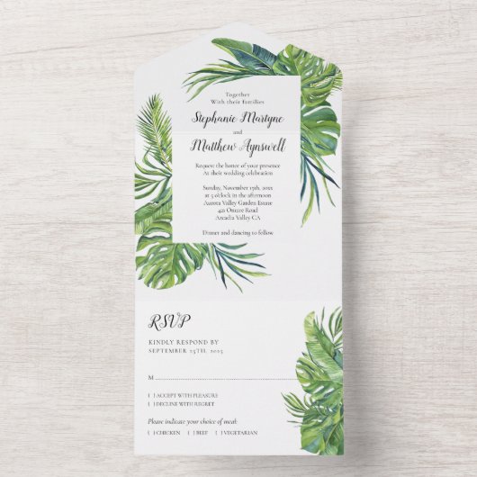 Tropisches Leaf Palm Foliage All In One Einladung (Innen Boden)