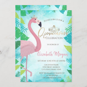 Tropisches Leaf Pink Flamingo Summer Quinceañera Einladung