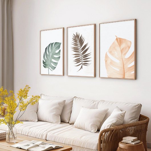 Tropisches Leaf-Set - Japandi Minimalistisch - Wal Bilderwand Sets
