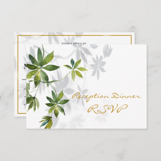 Tropisches Leaf Shadow Empfang Dinner UAWG RSVP Karte (Vorne/Hinten)