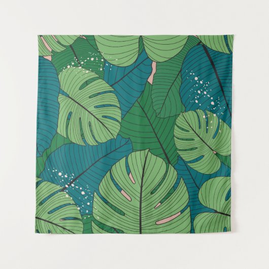 Tropisches Leaf-Tapestes: Vintage Verdure Wandteppich (Vorderseite)