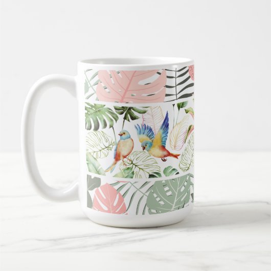 Tropisches Leaf- und Vogelmuster Kaffeetasse (Links)