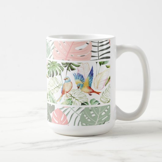 Tropisches Leaf- und Vogelmuster Kaffeetasse (Rechts)