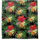 Tropisches lebendiges farbenfrohes Blumenmuster Duschvorhang (Vorderseite)