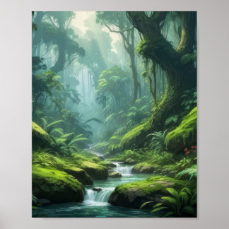 Tropisches, lebendiges grünes Laub Regenwald Poste Poster