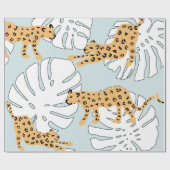 Tropisches Leopardentier und Monstera-Palmen-Blätt Geschenkpapier (Flach)