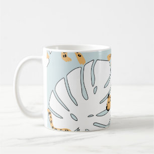 Tropisches Leopardentier und Monstera-Palmen-Blätt Kaffeetasse