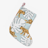 Tropisches Leopardentier und Monstera-Palmen-Blätt Kleiner Weihnachtsstrumpf (Vorderansicht (hängend))