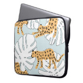 Tropisches Leopardentier und Monstera-Palmen-Blätt Laptopschutzhülle (Vorderseite Links)
