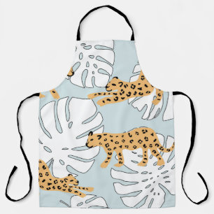 Tropisches Leopardentier und Monstera-Palmen-Blätt Schürze