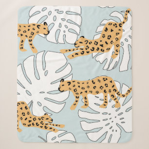 Tropisches Leopardentier und Monstera-Palmen-Blätt Sherpadecke