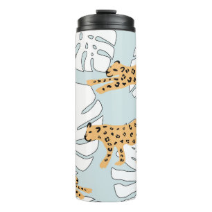 Tropisches Leopardentier und Monstera-Palmen-Blätt Thermosbecher