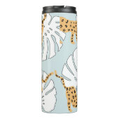 Tropisches Leopardentier und Monstera-Palmen-Blätt Thermosbecher (Rückseite)