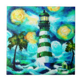Tropisches Leuchtturm und Palmen beeindruckend Fliese (Vorderseite)