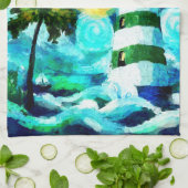 Tropisches Leuchtturm und Palmen beeindruckend Geschirrtuch (Gefaltet)