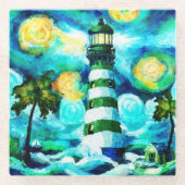 Tropisches Leuchtturm und Palmen beeindruckend Glasuntersetzer (Vorderseite)