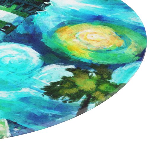 Tropisches Leuchtturm und Palmen beeindruckend Schneidebrett (Ecke)