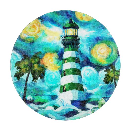 Tropisches Leuchtturm und Palmen beeindruckend Schneidebrett (Vorderseite)