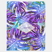Tropisches Lila Monstera-Leaf-Muster Moderne Fleecedecke (Vorderseite)