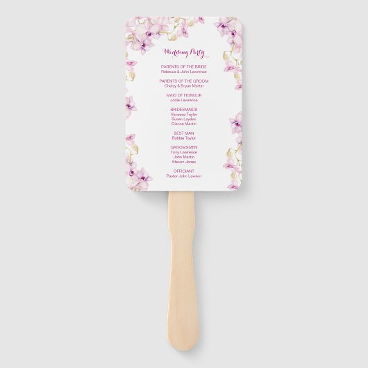 Tropisches Lila Orchid-Hochzeitsprogramm Fächer (Rückseite)