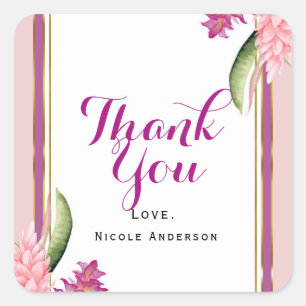 Tropisches Lila rosafarbenes Gastgeschenk Quadratischer Aufkleber