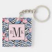 Tropisches Lotos-Blumen-Muster Schlüsselanhänger (Rückseite)