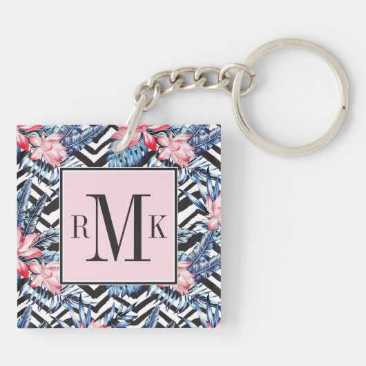 Tropisches Lotos-Blumen-Muster Schlüsselanhänger (Rückseite)