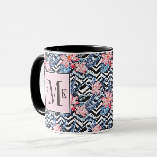 Tropisches Lotos-Blumen-Muster Tasse (Vorderseite Links)