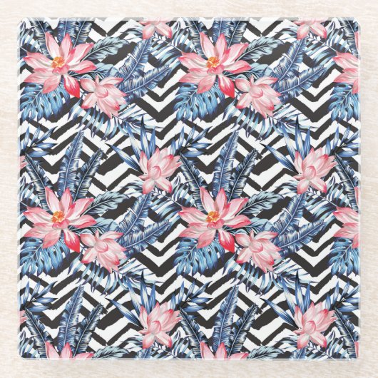 Tropisches Lotus-Blume-Muster Glasuntersetzer (Vorderseite)