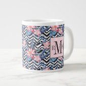 Tropisches Lotus-Blume-Muster Jumbo-Tasse (Vorderseite Rechts)