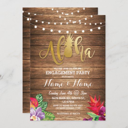 Tropisches Luau Aloha BlumenVerlobungs-Party laden Einladung (Vorne/Hinten)