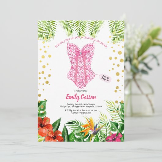 Tropisches luau Dessous Dusche Bridal Pool Party Einladung (Stehend Vorderseite)