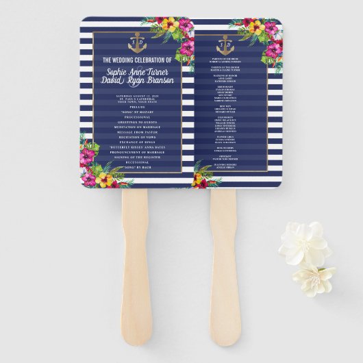 Tropisches Luau Navy Blue Stripes-Programm Fächer (Vorne und Hinten)