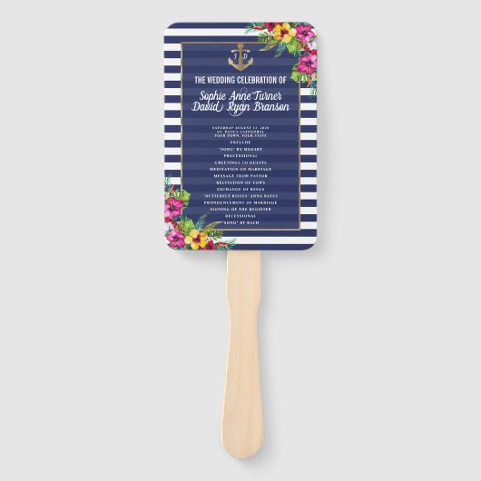 Tropisches Luau Navy Blue Stripes-Programm Fächer (Vorderseite)