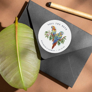 Tropisches Macaw Save the Date Hochzeit Runder Aufkleber