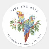 Tropisches Macaw Save the Date Hochzeit Runder Aufkleber (Vorderseite)