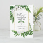 tropisches Magnolia Geometric Wedding Foto Einladung (Stehend Vorderseite)