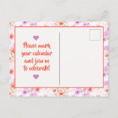 Tropisches Mango Orange Blumenmuster Save the Date Ankündigungspostkarte (Rückseite)